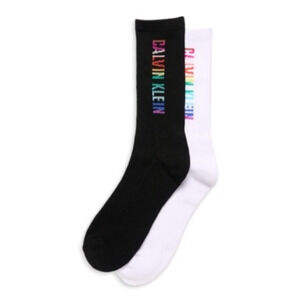 Calvin Klein Men 2-Pack Crew Socks Black Multi Fits Shoes 10-13
